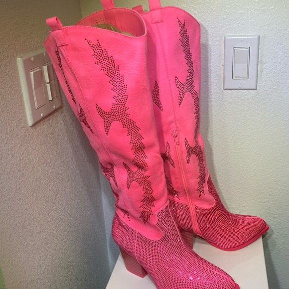 NWT Pink Julie Rhinestone Wide Calf Boots | Size 7 - Picture 6 of 12